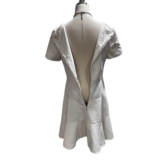Rebecca Taylor Short Sleeve Stretch Textured Scoop Neck White Lined Dress Sz 10 - Picture 7 of 15